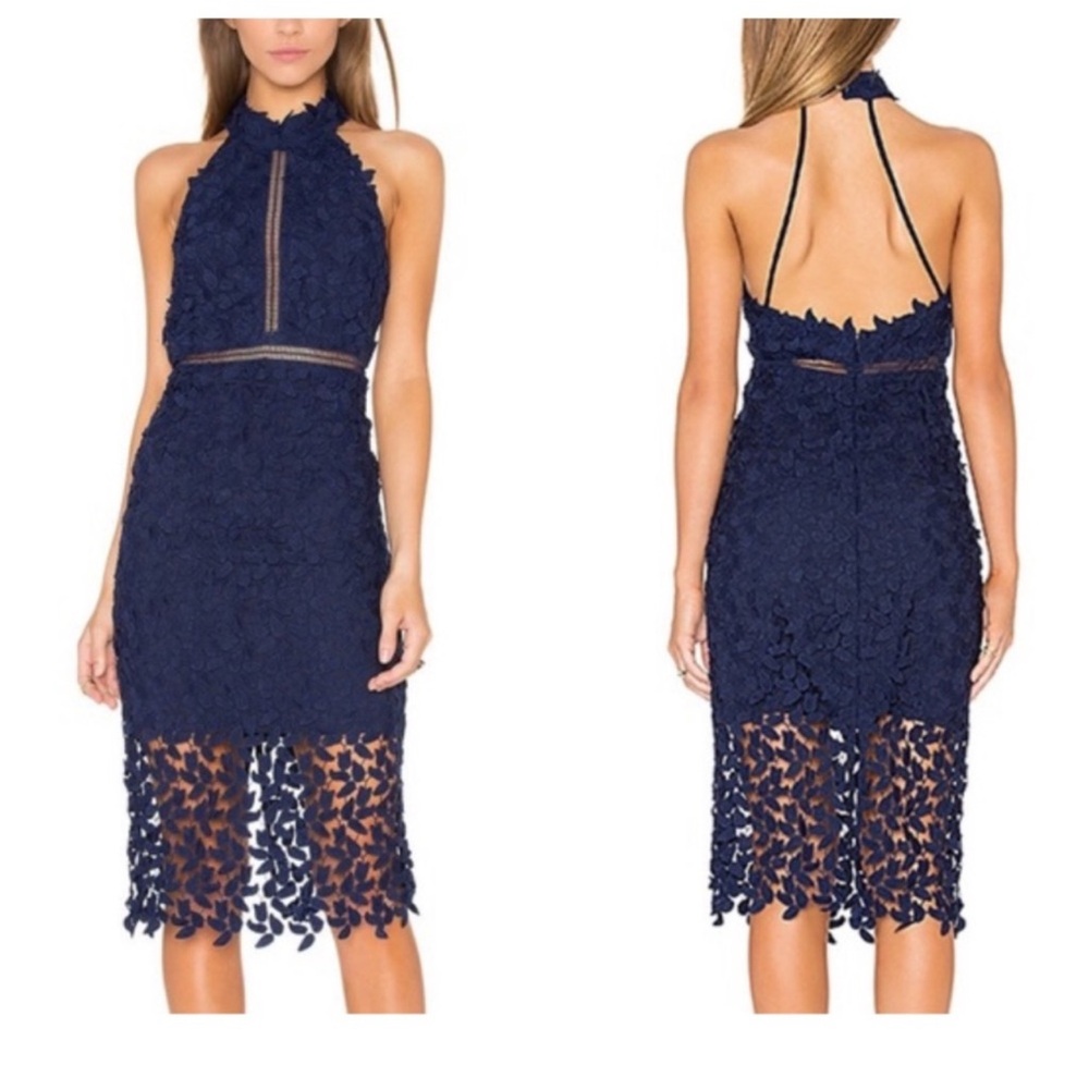 Bardot Gemma Halter Lace Cocktail Dress - Navy Blue- Size 8